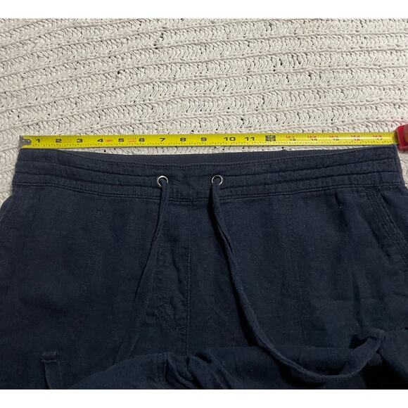 Mia & Tess Linen Pull On Pants Wide Leg Cropped Womens Size Large Navy Blue - Picture 3 of 10